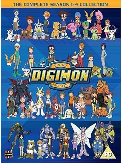 Digimon DVD collection with characters on a blue background
